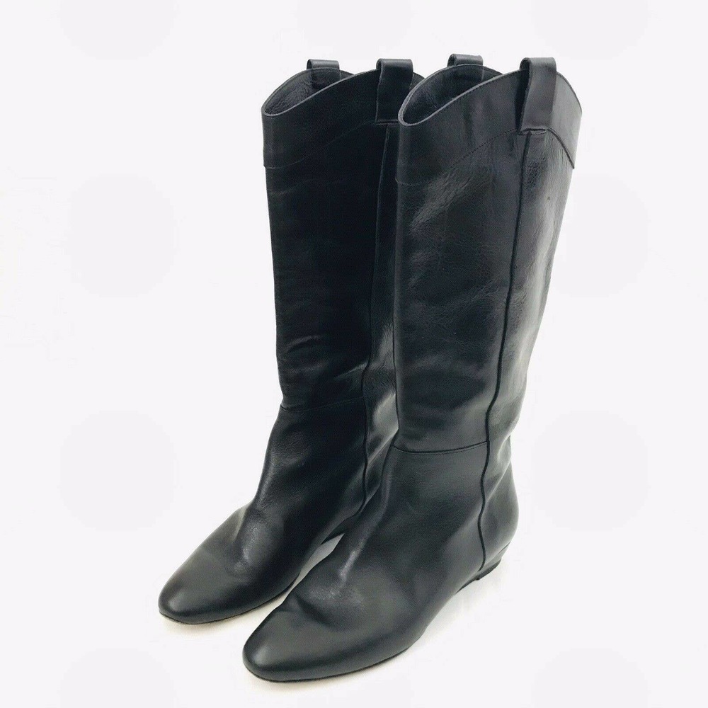 Loeffler Randall Matilde Boot Black Knee High wedge low heel leather 6